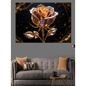 Altın Parlayan Gül Çiçeği Dekoratif Kanvas - Mdf Ahşap Tablo 70x100 cm