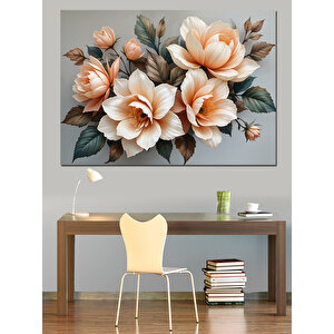 Krem Renkli Zarif Çiçekler Dekoratif Kanvas - Mdf Ahşap Tablo 50x70 cm