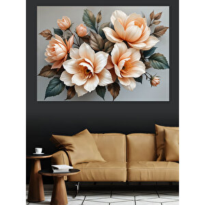 Krem Renkli Zarif Çiçekler Dekoratif Kanvas - Mdf Ahşap Tablo 50x70 cm