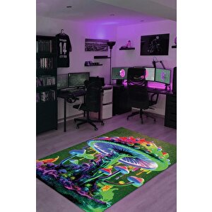 Neon Mantar Çok Renkli Mantarlı Mutfak Halısı Neon Mantar Baskılı Özel Tasarım Halı 80x120 cm