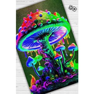 Neon Mantar Çok Renkli Mantarlı Mutfak Halısı Neon Mantar Baskılı Özel Tasarım Halı 80x120 cm