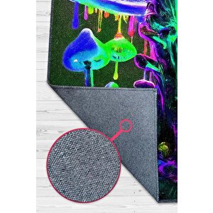 Neon Mantar Çok Renkli Mantarlı Mutfak Halısı Neon Mantar Baskılı Özel Tasarım Halı 80x120 cm