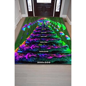 Homshtag Neon Mantar Çok Renkli Mantarlı Mutfak Halısı Neon Mantar Baskılı Özel Tasarım Halı