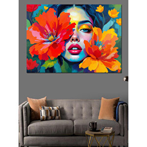 Çiçeklerle Kaplanmış Kadın Dekoratif Kanvas - Mdf Ahşap Tablo 50x70 cm