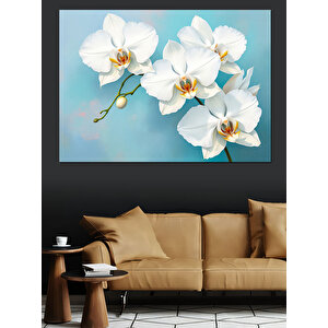 Beyaz Orkide Çiçekleri Dekoratif Kanvas - Mdf Ahşap Tablo 70x100 cm
