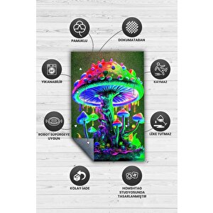 Homshtag Neon Mantar Çok Renkli Mantarlı Mutfak Halısı Neon Mantar Baskılı Özel Tasarım Halı