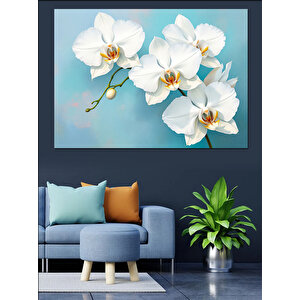 Beyaz Orkide Çiçekleri Dekoratif Kanvas - Mdf Ahşap Tablo 100x140 cm