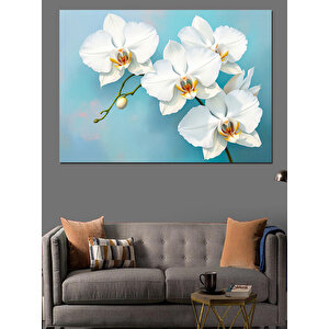 Beyaz Orkide Çiçekleri Dekoratif Kanvas - Mdf Ahşap Tablo 100x140 cm
