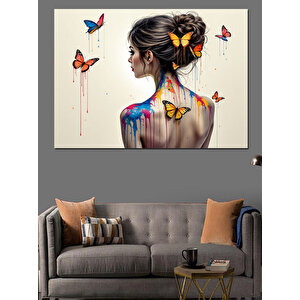 Kelebekli Sanatsal Kadın Portre Dekoratif Kanvas - Mdf Ahşap Tablo 50x70 cm