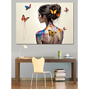 Kelebekli Sanatsal Kadın Portre Dekoratif Kanvas - Mdf Ahşap Tablo 50x70 cm