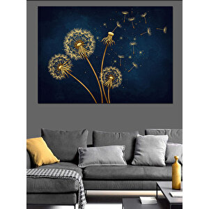 Altın Parlayan Karahindiba Çiçekleri Dekoratif Kanvas - Mdf Ahşap Tablo 70x100 cm