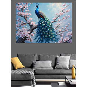 Çiçekler Arasında Tavus Kuşu Dekoratif Kanvas - Mdf Ahşap Tablo