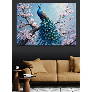 Çiçekler Arasında Tavus Kuşu Dekoratif Kanvas - Mdf Ahşap Tablo