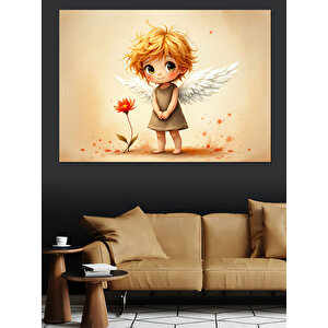 Minik Çiçekli Melek Dekoratif Kanvas - Mdf Ahşap Tablo 100x140 cm