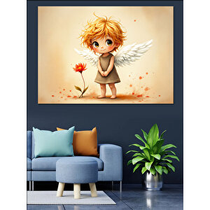 Minik Çiçekli Melek Dekoratif Kanvas - Mdf Ahşap Tablo 100x140 cm