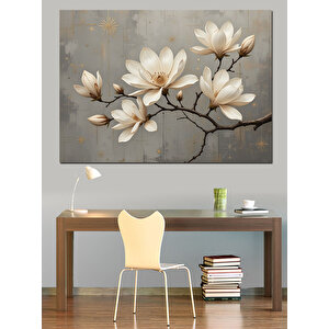 Beyaz Manolya Çiçek Tablosu Dekoratif Kanvas - Mdf Ahşap Tablo 50x70 cm