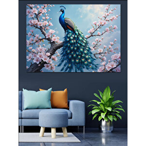 Çiçekler Arasında Tavus Kuşu Dekoratif Kanvas - Mdf Ahşap Tablo 100x140 cm