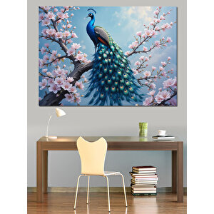 Çiçekler Arasında Tavus Kuşu Dekoratif Kanvas - Mdf Ahşap Tablo 100x140 cm