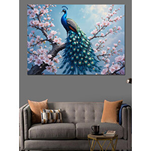 Çiçekler Arasında Tavus Kuşu Dekoratif Kanvas - Mdf Ahşap Tablo 50x70 cm