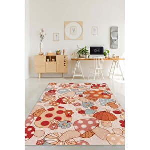 Art Deco Çok Renkli Mantarlı Mutfak Halısı Pembe Mantar Baskılı Özel Tasarım Halı 80x120 cm