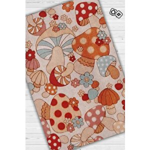 Art Deco Çok Renkli Mantarlı Mutfak Halısı Pembe Mantar Baskılı Özel Tasarım Halı 80x120 cm