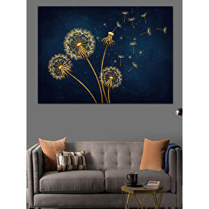 Altın Parlayan Karahindiba Çiçekleri Dekoratif Kanvas - Mdf Ahşap Tablo 100x140 cm