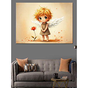 Minik Çiçekli Melek Dekoratif Kanvas - Mdf Ahşap Tablo 70x100 cm