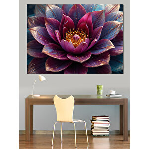 Yakından Mor Lotus Çiçeği Dekoratif Kanvas - Mdf Ahşap Tablo 70x100 cm