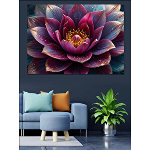 Yakından Mor Lotus Çiçeği Dekoratif Kanvas - Mdf Ahşap Tablo 35x50 cm