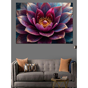 Yakından Mor Lotus Çiçeği Dekoratif Kanvas - Mdf Ahşap Tablo 100x140 cm