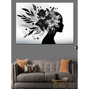 Çiçeklerden Kadın Portresi Dekoratif Kanvas - Mdf Ahşap Tablo 70x100 cm