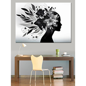 Çiçeklerden Kadın Portresi Dekoratif Kanvas - Mdf Ahşap Tablo 70x100 cm