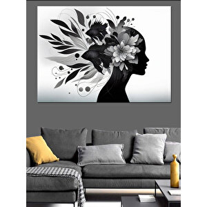 Çiçeklerden Kadın Portresi Dekoratif Kanvas - Mdf Ahşap Tablo 70x100 cm
