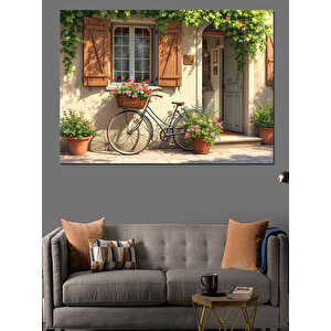 Çiçekli Bahçede Eski Bisiklet Dekoratif Kanvas - Mdf Ahşap Tablo 70x100 cm