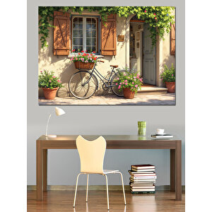 Çiçekli Bahçede Eski Bisiklet Dekoratif Kanvas - Mdf Ahşap Tablo 70x100 cm
