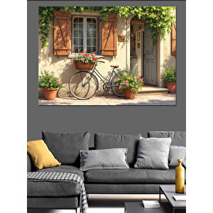 Çiçekli Bahçede Eski Bisiklet Dekoratif Kanvas - Mdf Ahşap Tablo 70x100 cm