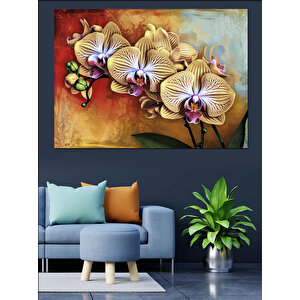 Altın Sarısı Orkide Çiçekleri Dekoratif Kanvas - Mdf Ahşap Tablo 70x100 cm