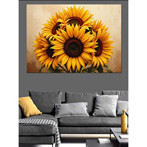 Güne Bakan Gülümseyen Çiçekler Dekoratif Kanvas - Mdf Ahşap Tablo 100x140 cm
