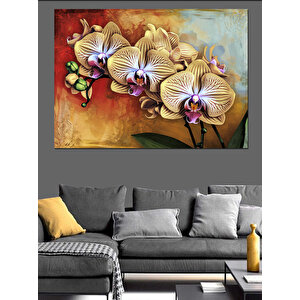 Altın Sarısı Orkide Çiçekleri Dekoratif Kanvas - Mdf Ahşap Tablo 100x140 cm