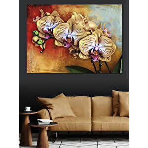 Altın Sarısı Orkide Çiçekleri Dekoratif Kanvas - Mdf Ahşap Tablo 100x140 cm