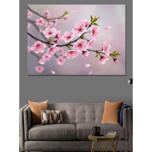 Pembe Çiçekli Dallı Manzara Dekoratif Kanvas - Mdf Ahşap Tablo 35x50 cm