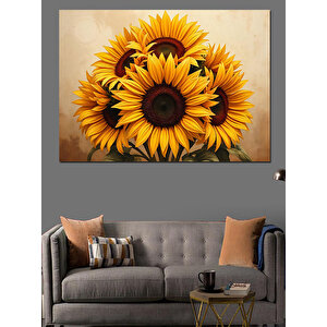 Güne Bakan Gülümseyen Çiçekler Dekoratif Kanvas - Mdf Ahşap Tablo 70x100 cm