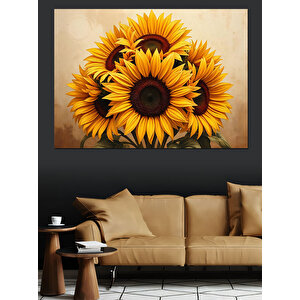 Güne Bakan Gülümseyen Çiçekler Dekoratif Kanvas - Mdf Ahşap Tablo