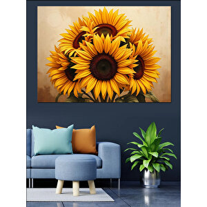 Güne Bakan Gülümseyen Çiçekler Dekoratif Kanvas - Mdf Ahşap Tablo