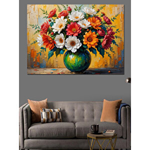 Vazoda Renkli Çiçek Aranjmanı Dekoratif Kanvas - Mdf Ahşap Tablo 100x140 cm