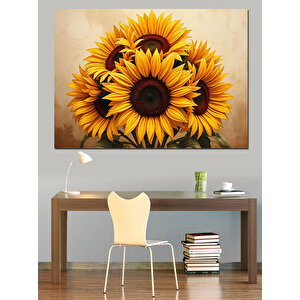 Güne Bakan Gülümseyen Çiçekler Dekoratif Kanvas - Mdf Ahşap Tablo 35x50 cm