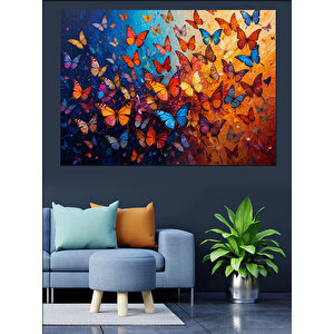 Renkli Kelebekler Uçuşuyor Arka Plan Dekoratif Kanvas - Mdf Ahşap Tablo 100x140 cm