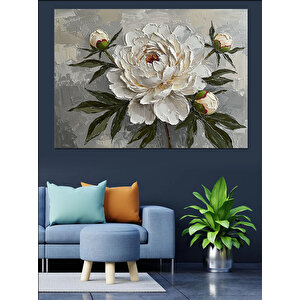 Beyaz Peony Çiçeği Kompozisyonu Dekoratif Kanvas - Mdf Ahşap Tablo 70x100 cm