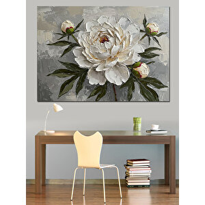 Beyaz Peony Çiçeği Kompozisyonu Dekoratif Kanvas - Mdf Ahşap Tablo 70x100 cm