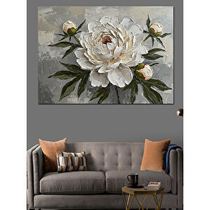 Beyaz Peony Çiçeği Kompozisyonu Dekoratif Kanvas - Mdf Ahşap Tablo 100x140 cm